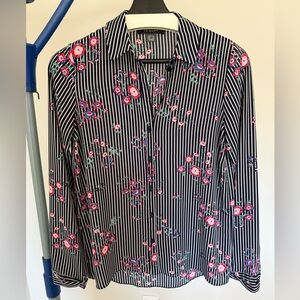 Primark Navy and White Striped Floral Shirt